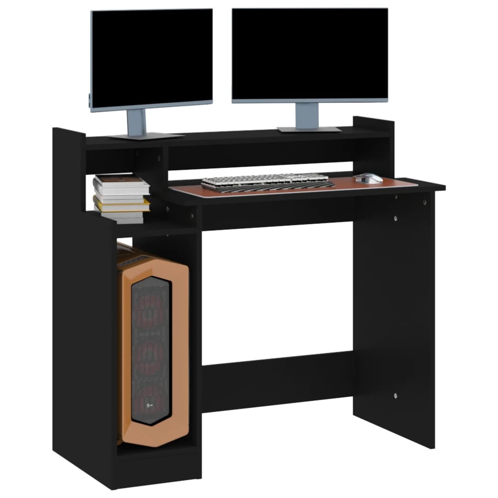 Desk with LED Lights Black 97x45x90 cm Engineered Wood